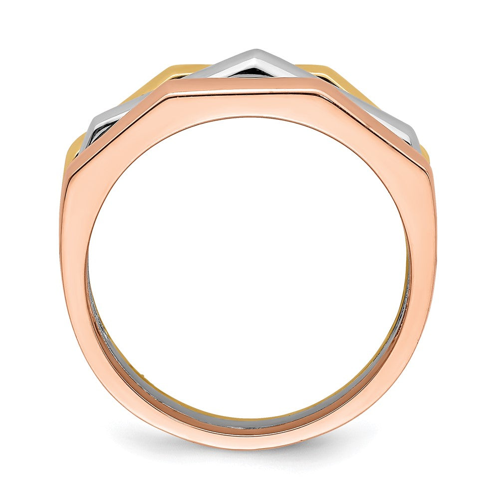 14K Tricolor Gold Ring mit polierten geriffelten Erhöhungen