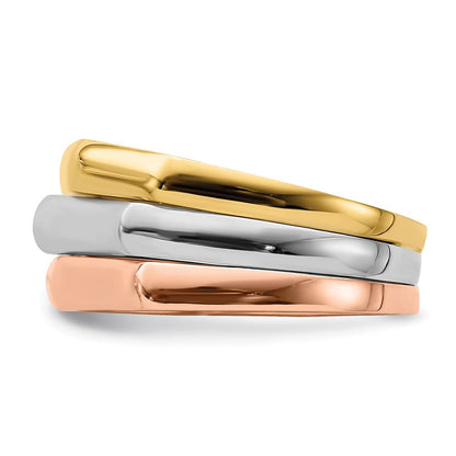 14K Tricolor Gold Ring mit polierten geriffelten Erhöhungen