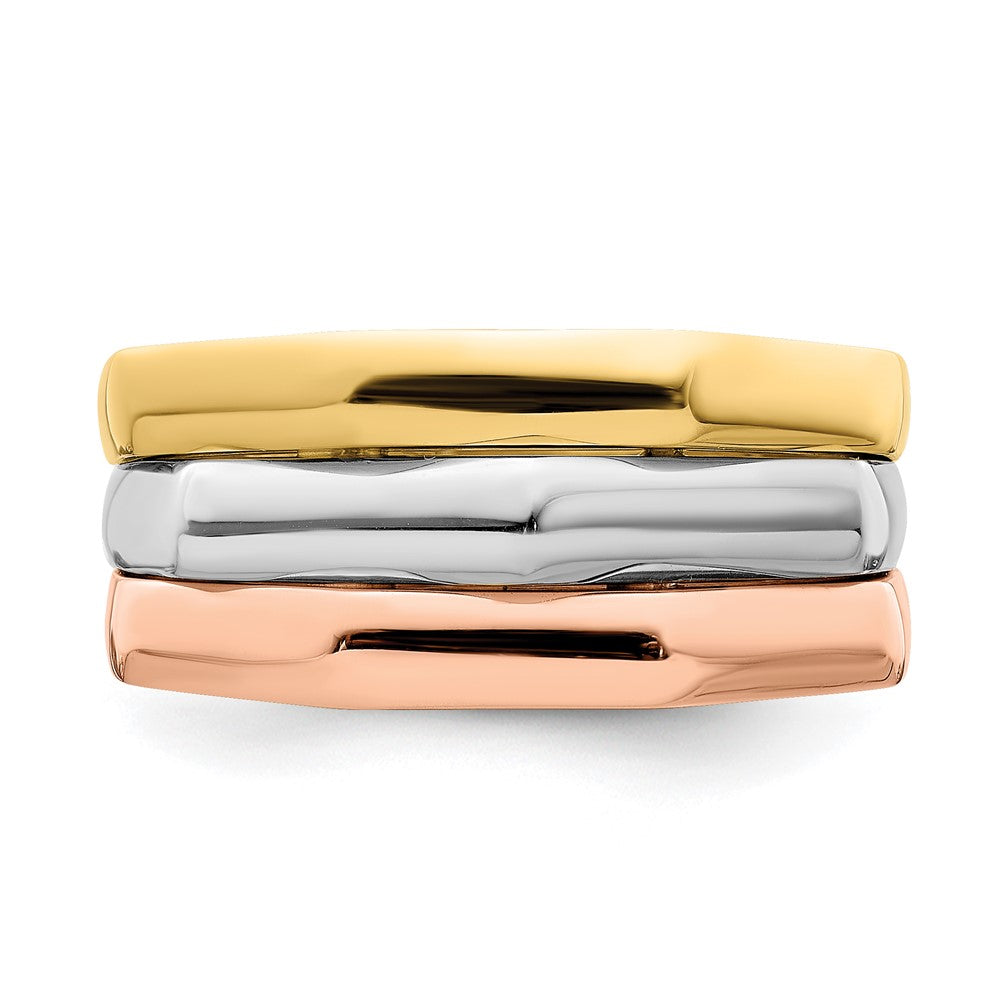 14K Tricolor Gold Ring mit polierten geriffelten Erhöhungen