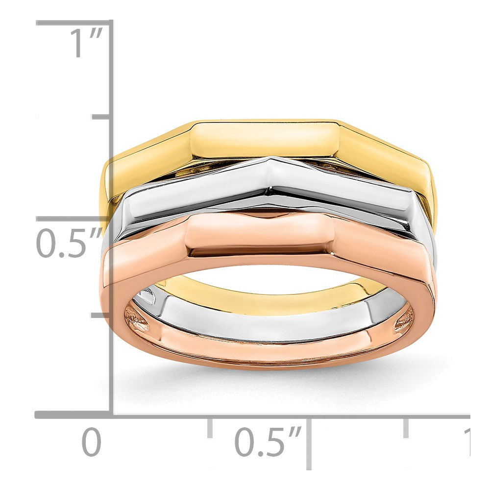 14K Tricolor Gold Ring mit polierten geriffelten Erhöhungen