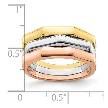 14K Tricolor Gold Ring mit polierten geriffelten Erhöhungen