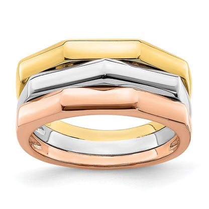 14K Tricolor Gold Ring mit polierten geriffelten Erhöhungen