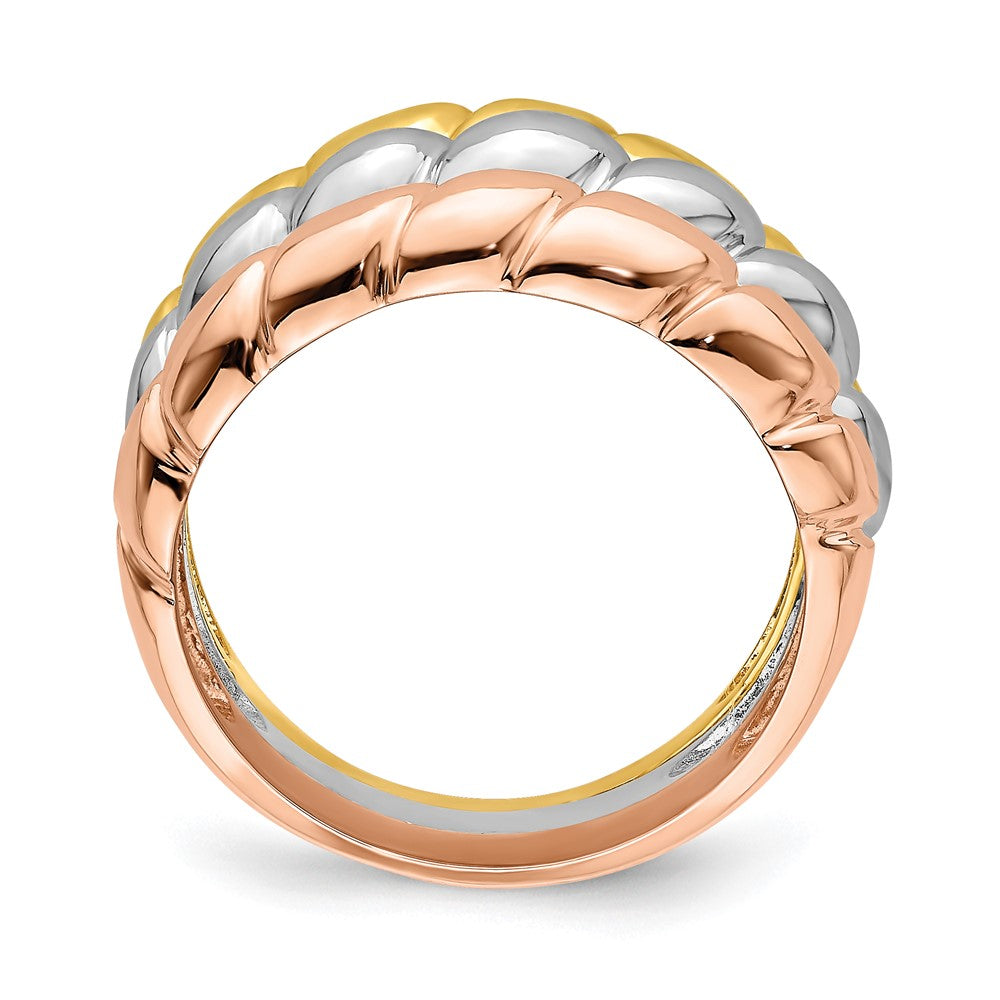 Ehering aus 14K Tricolor-Gold mit dreifachem Garnelenmuster