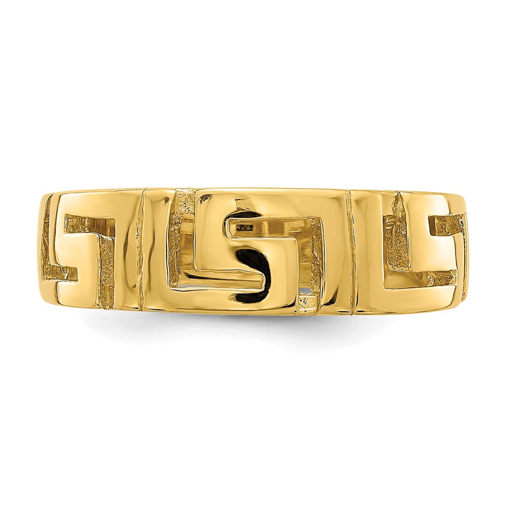 14K Gelbgold Ring mit griechischem Mäanderdesign und verjüngtem Ringschaft