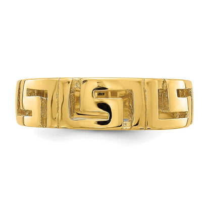 14K Gelbgold Ring mit griechischem Mäanderdesign und verjüngtem Ringschaft