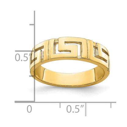 14K Gelbgold Ring mit griechischem Mäanderdesign und verjüngtem Ringschaft