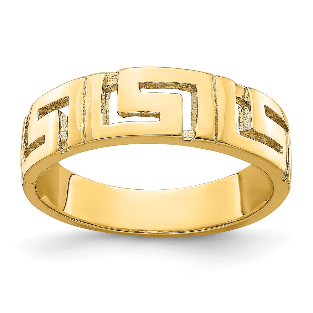 14K Gelbgold Ring mit griechischem Mäanderdesign und verjüngtem Ringschaft