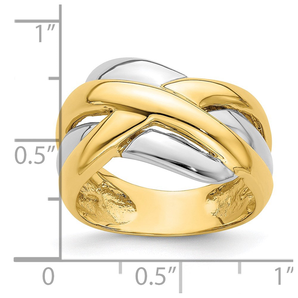 14K Bicolor Gold Ring mit Kreuz-Kreuz-Design