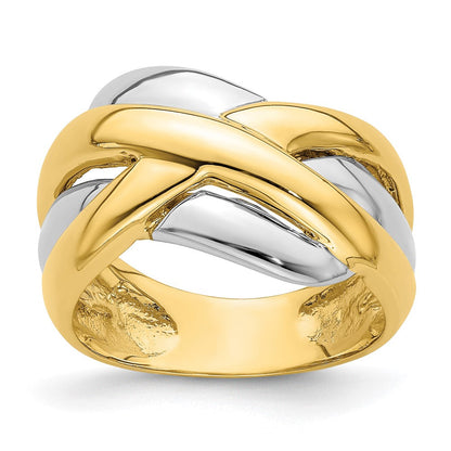 14K Bicolor Gold Ring mit Kreuz-Kreuz-Design