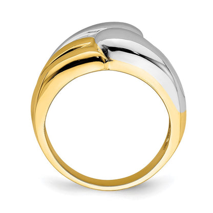 14K Bicolor-Gold Ring mit poliertem Zickzack-Design