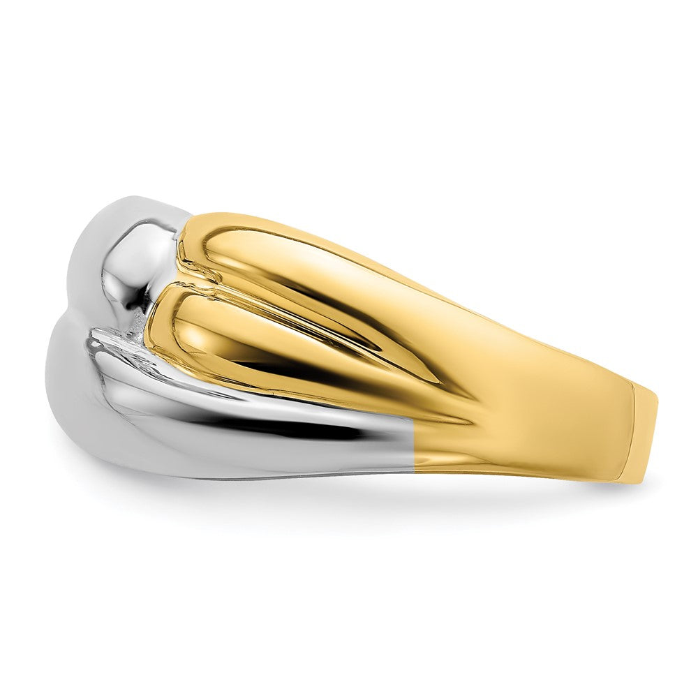 14K Bicolor-Gold Ring mit poliertem Zickzack-Design