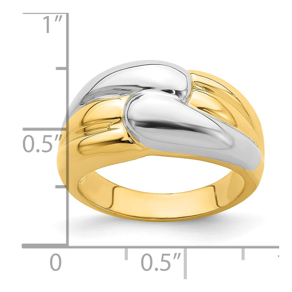 14K Bicolor-Gold Ring mit poliertem Zickzack-Design