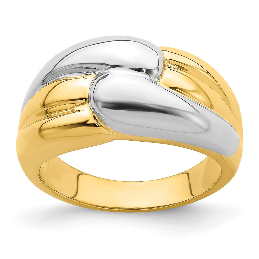 14K Bicolor-Gold Ring mit poliertem Zickzack-Design
