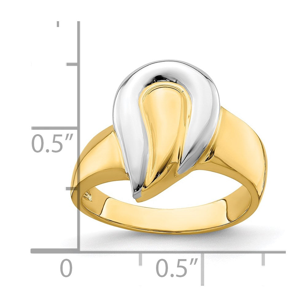 14K Gelbgold mit Rhodium, poliert, Tropfen-Ring
