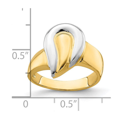 14K Gelbgold mit Rhodium, poliert, Tropfen-Ring