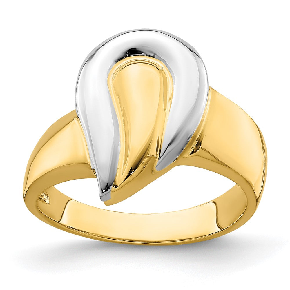 14K Gelbgold mit Rhodium, poliert, Tropfen-Ring