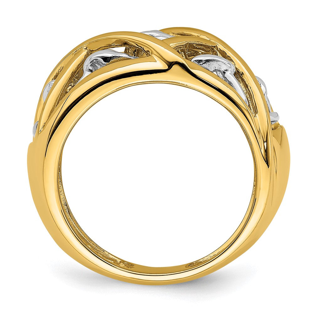 14K Bicolor-Gold Ring mit Ranken-Kreuzmuster