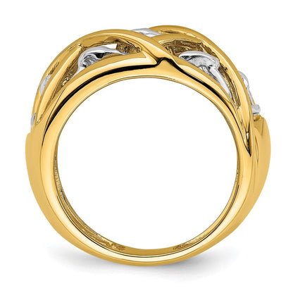 14K Bicolor-Gold Ring mit Ranken-Kreuzmuster