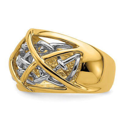 14K Bicolor-Gold Ring mit Ranken-Kreuzmuster