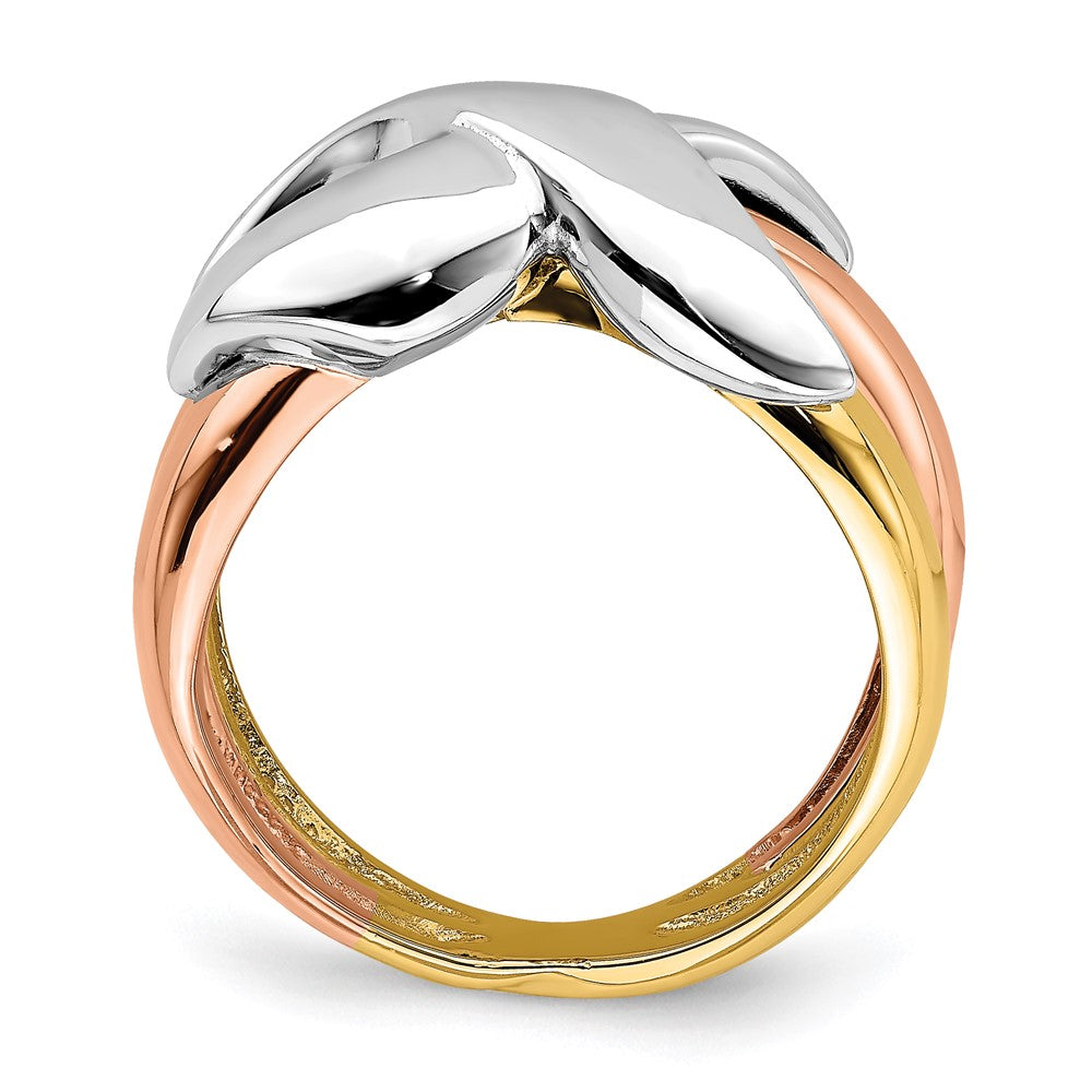 14K Tricolor Gold Ring mit Criss-Cross-Muster, poliert