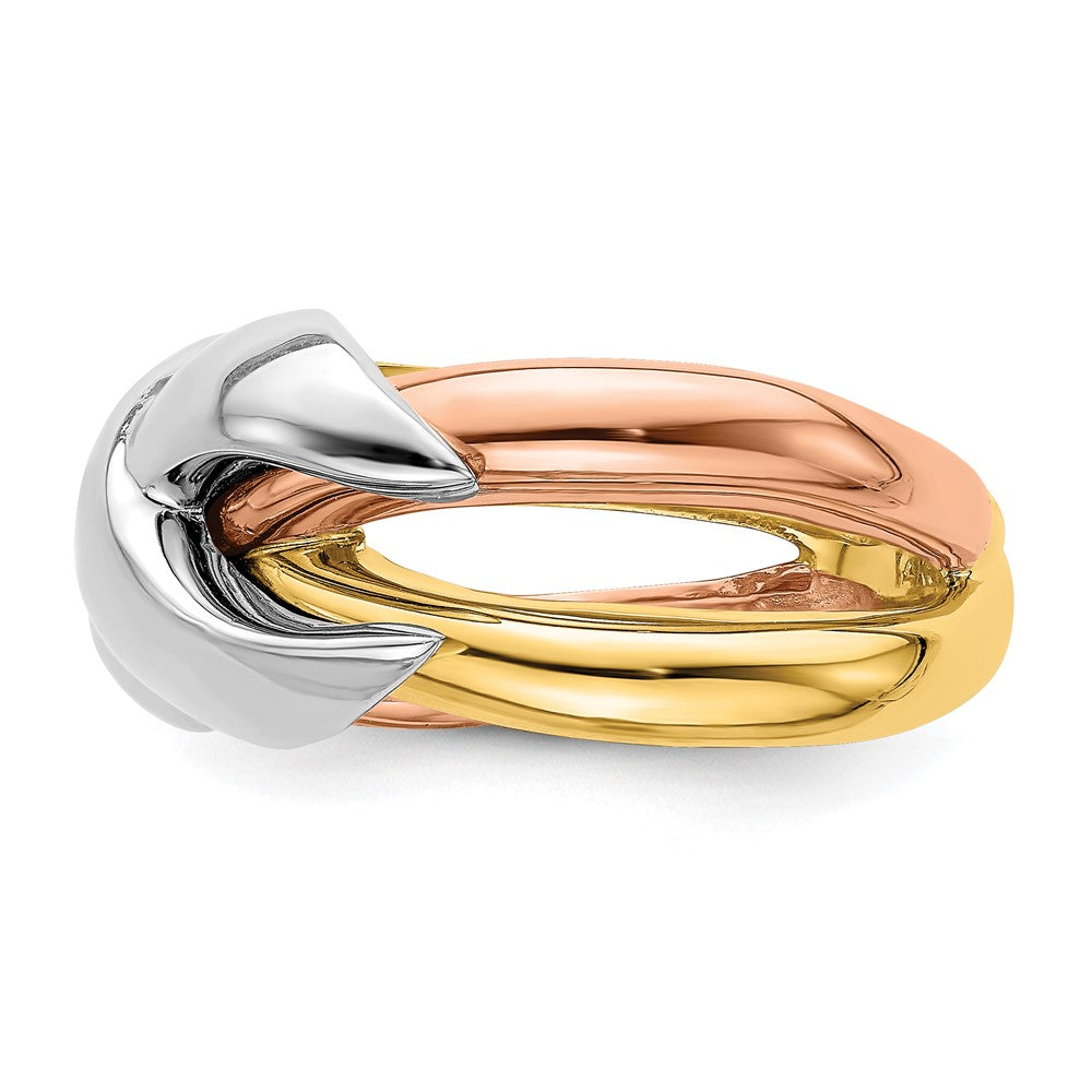 14K Tricolor Gold Ring mit Criss-Cross-Muster, poliert