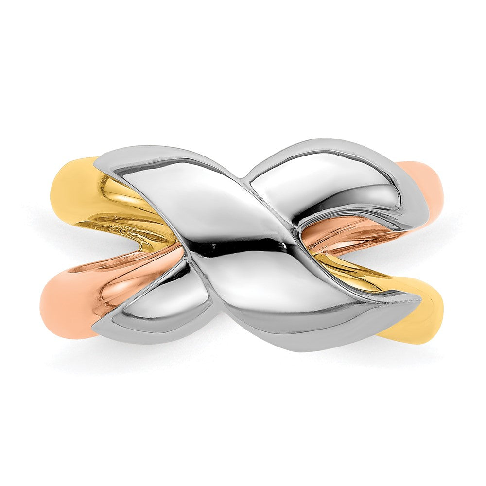 14K Tricolor Gold Ring mit Criss-Cross-Muster, poliert