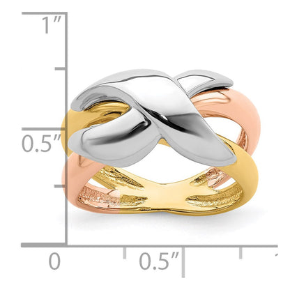 14K Tricolor Gold Ring mit Criss-Cross-Muster, poliert