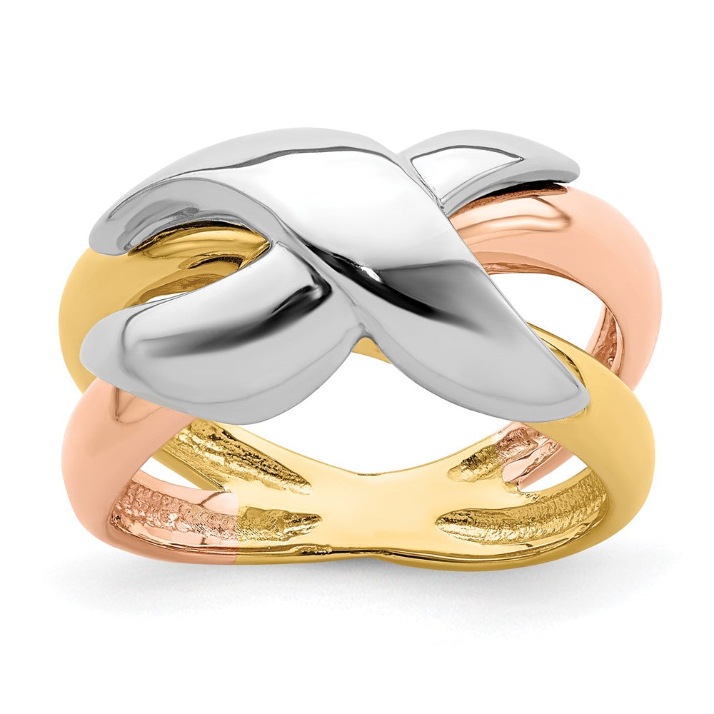 14K Tricolor Gold Ring mit Criss-Cross-Muster, poliert
