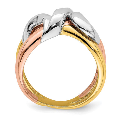 14K Tricolor Gold Ehering mit poliertem Swirl-Design