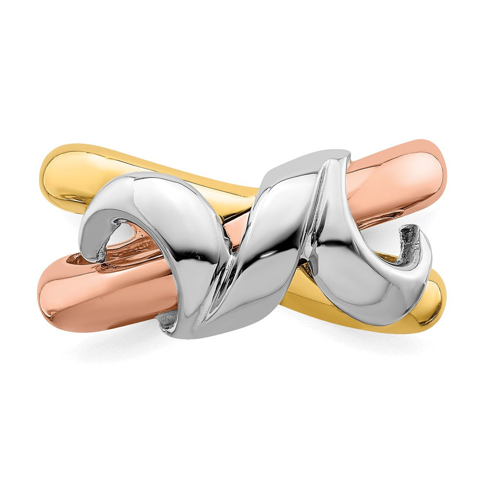 14K Tricolor Gold Ehering mit poliertem Swirl-Design