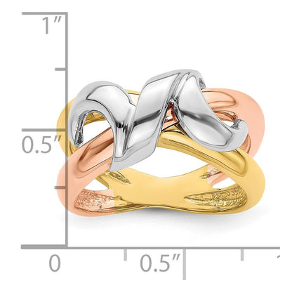 14K Tricolor Gold Ehering mit poliertem Swirl-Design