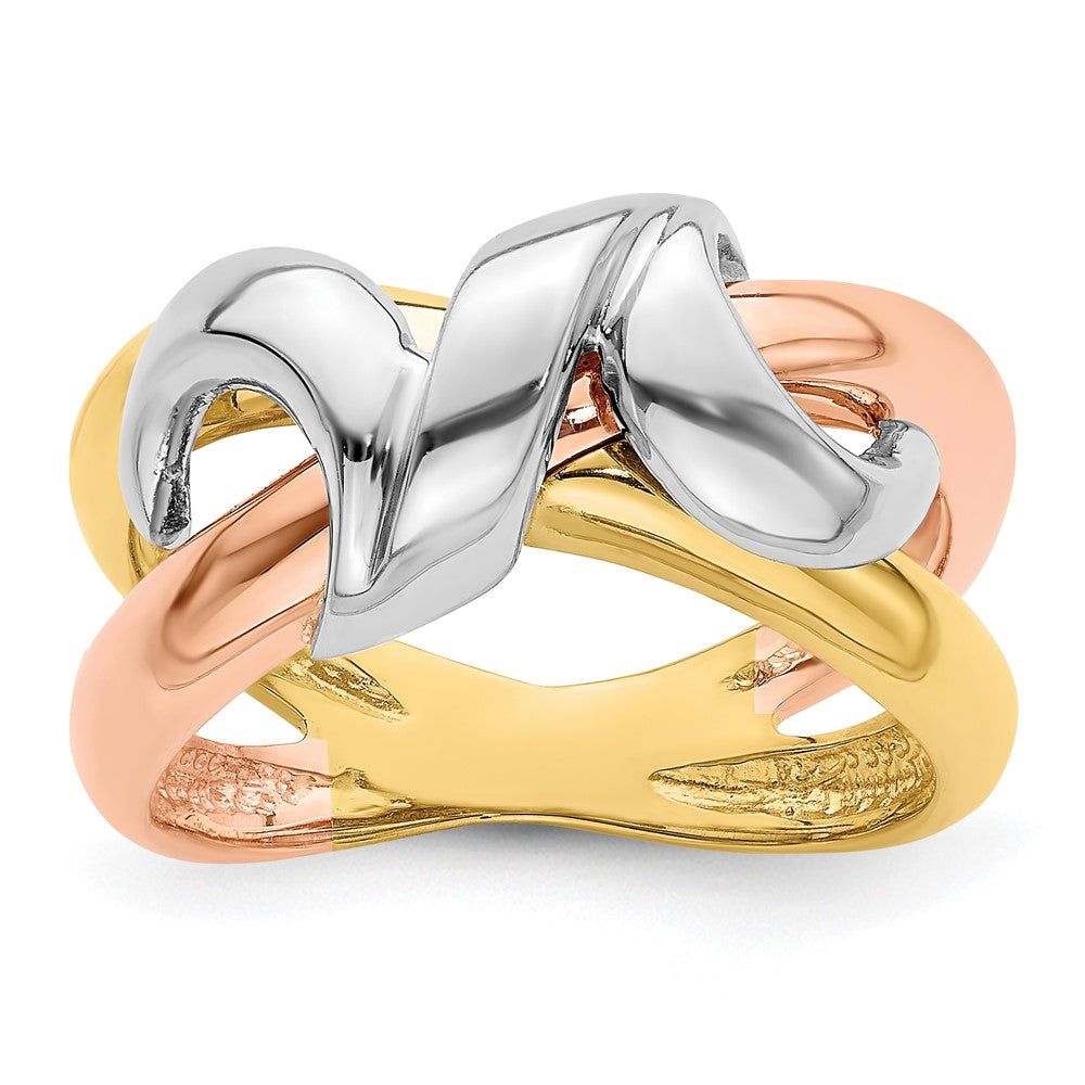 14K Tricolor Gold Ehering mit poliertem Swirl-Design