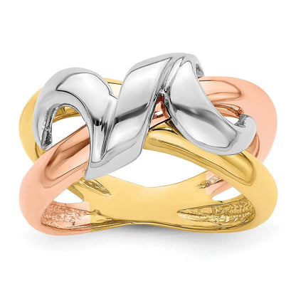 14K Tricolor Gold Ehering mit poliertem Swirl-Design