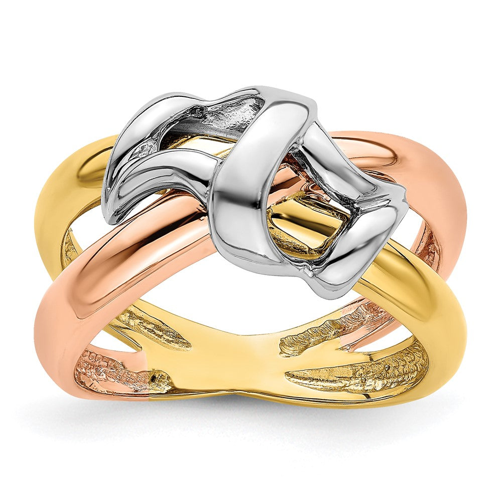 14K Tricolor Gold Ring, poliert, geflochten