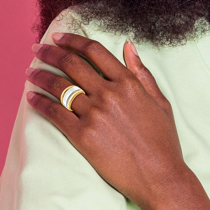 14K Gelbgold mit Rhodium poliert breiter Ring mit mittiger Rippe