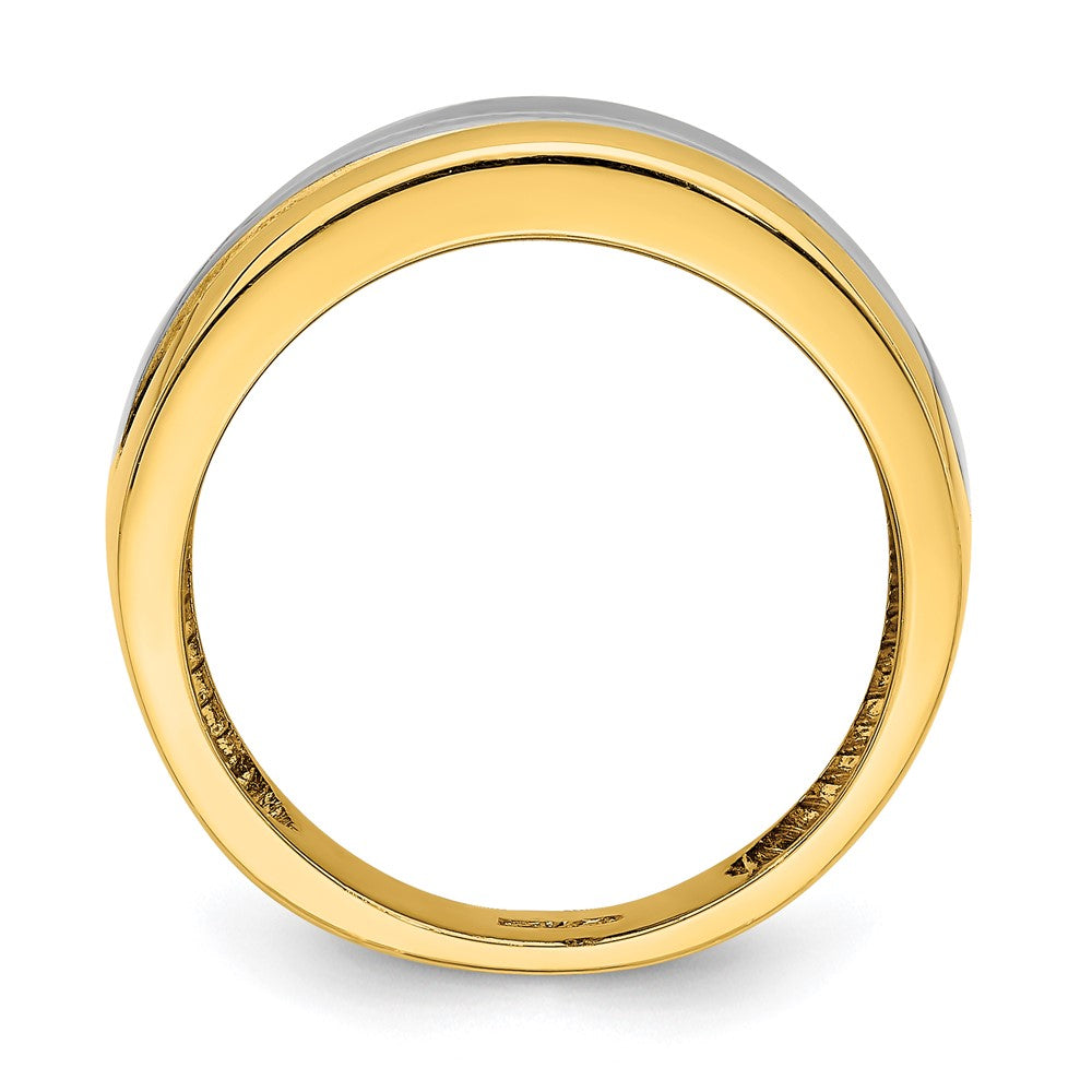14K Gelbgold mit Rhodium poliert breiter Ring mit mittiger Rippe