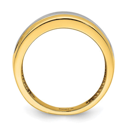 14K Gelbgold mit Rhodium poliert breiter Ring mit mittiger Rippe