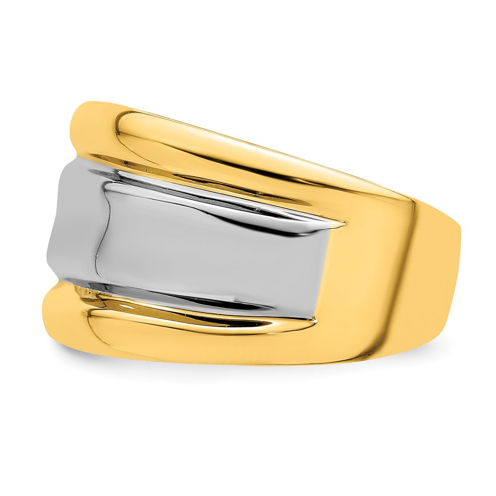 14K Gelbgold mit Rhodium poliert breiter Ring mit mittiger Rippe