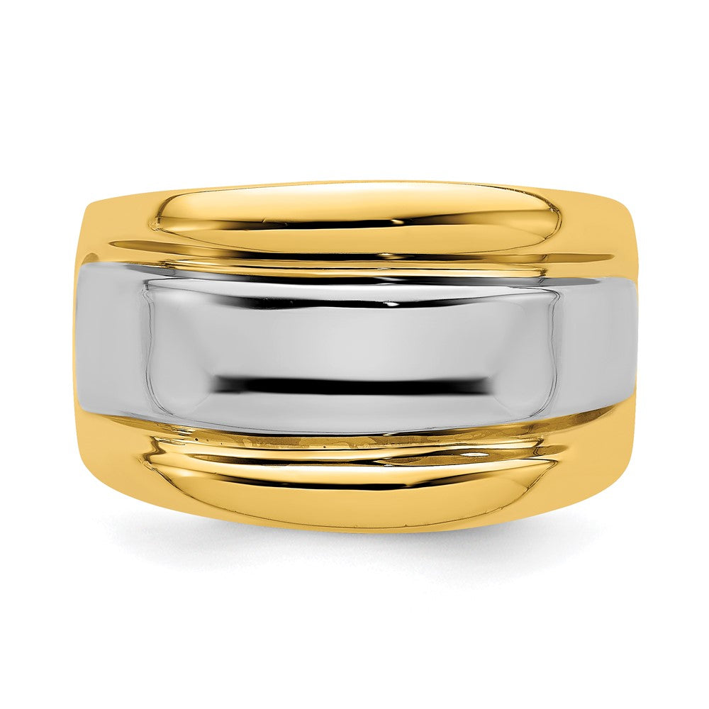 14K Gelbgold mit Rhodium poliert breiter Ring mit mittiger Rippe
