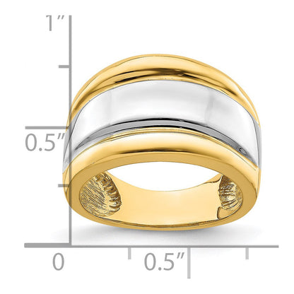 14K Gelbgold mit Rhodium poliert breiter Ring mit mittiger Rippe