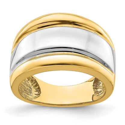 14K Gelbgold mit Rhodium poliert breiter Ring mit mittiger Rippe