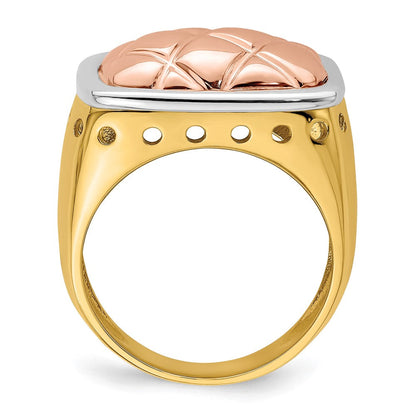 14K Tricolor Gold Ring mit gestepptem Top-Design