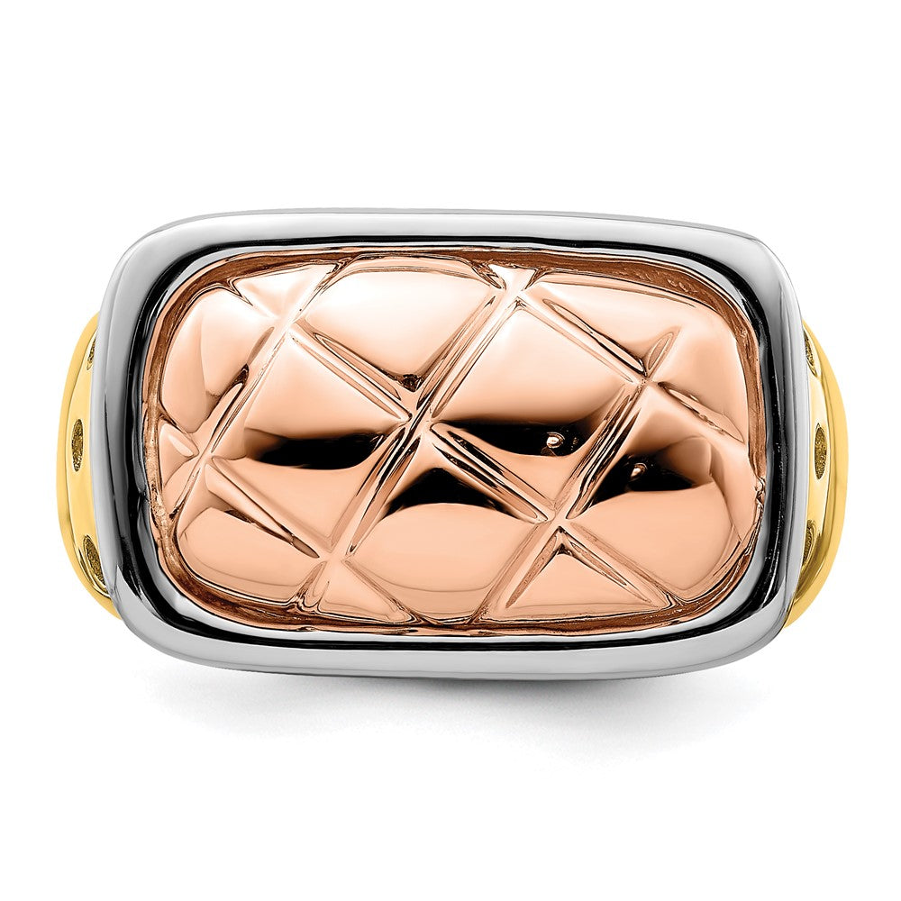 14K Tricolor Gold Ring mit gestepptem Top-Design