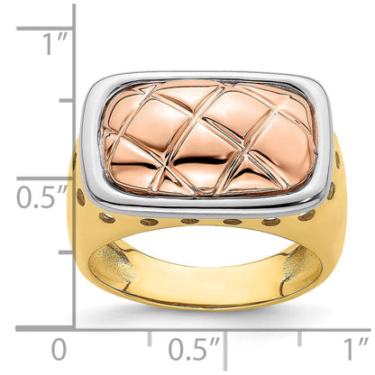14K Tricolor Gold Ring mit gestepptem Top-Design