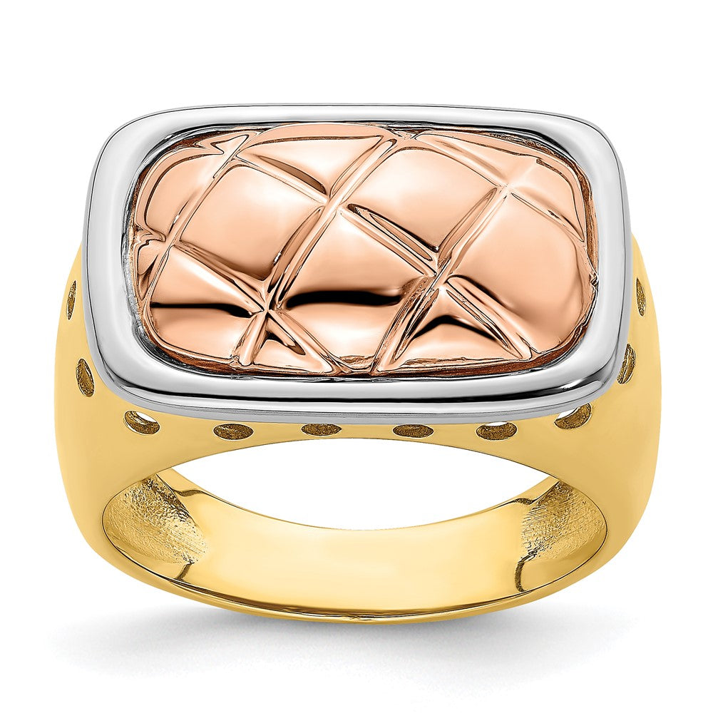 14K Tricolor Gold Ring mit gestepptem Top-Design