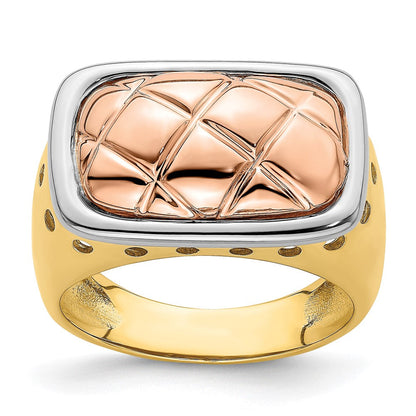 14K Tricolor Gold Ring mit gestepptem Top-Design