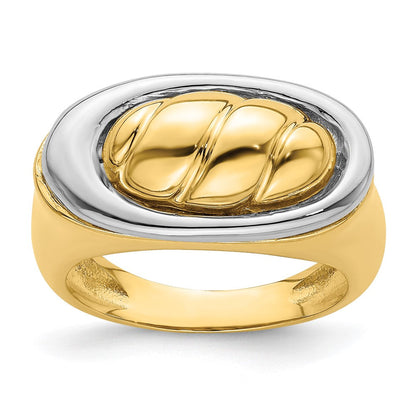14K Bicolor Gold Ring mit poliertem ovalem Top