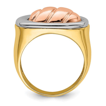14K Tricolor-Gold Ring mit ovalem, poliertem Oberteil