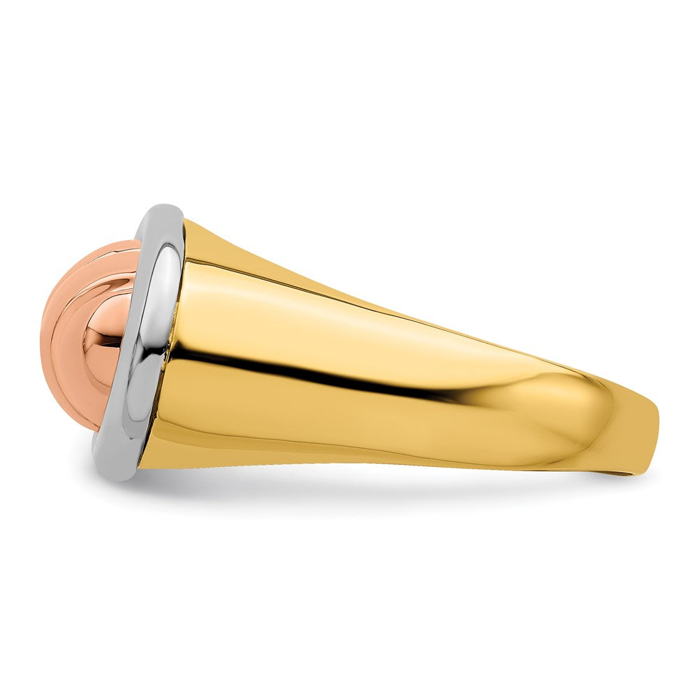 14K Tricolor-Gold Ring mit ovalem, poliertem Oberteil