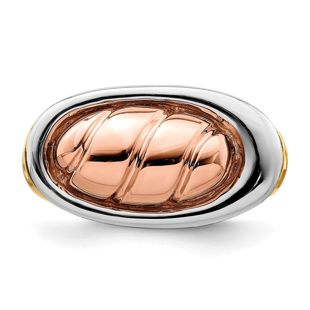 14K Tricolor-Gold Ring mit ovalem, poliertem Oberteil